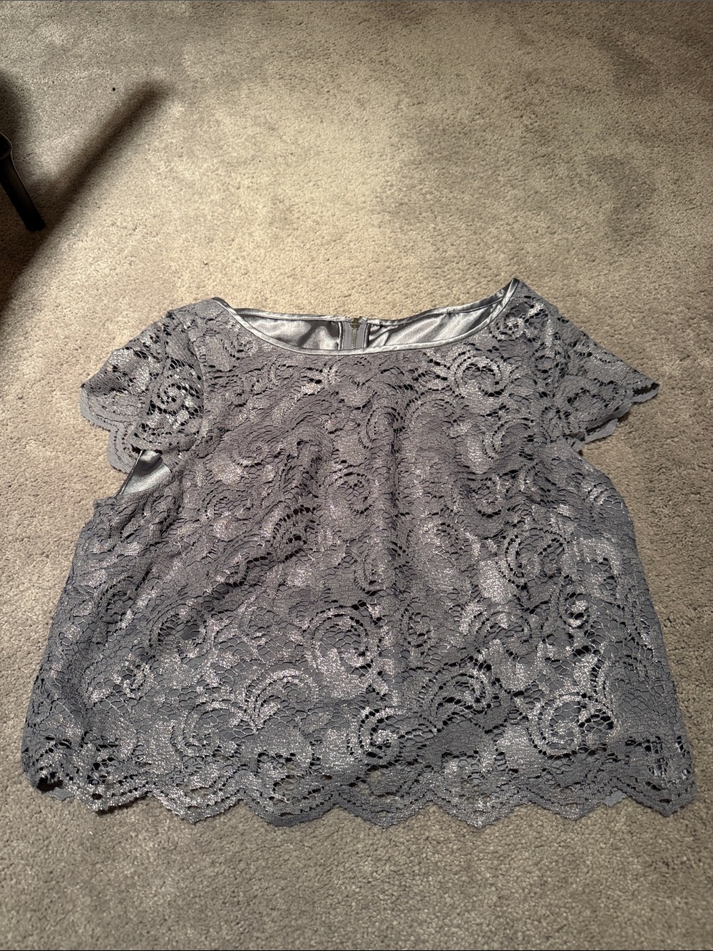 Gray Lace Overlay Women’s Top